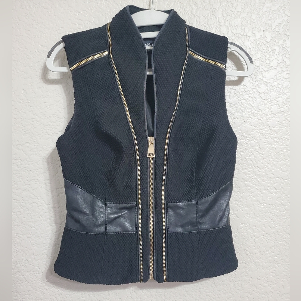 Bebe Black Zip-Up Vest with Zipper Accents Women's Size 00